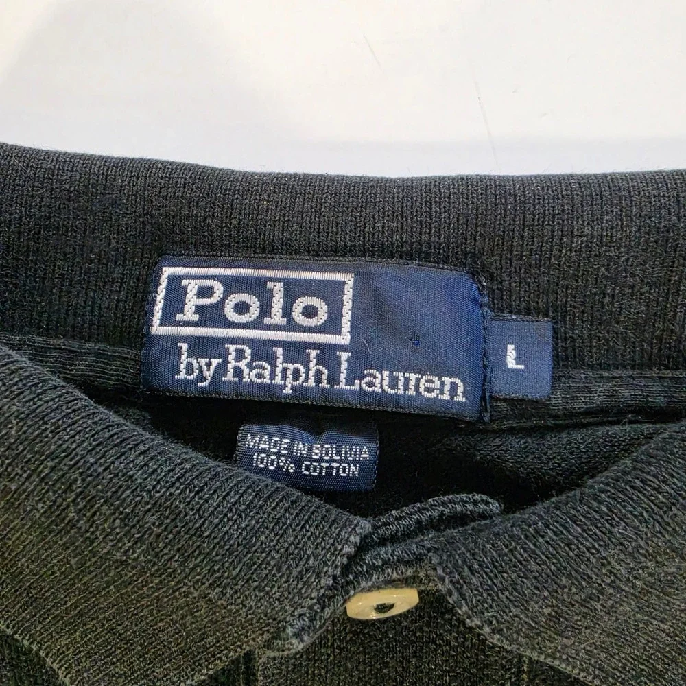 Polo Ralph Lauren Mens Black Long Sleeve Pique Polo Shirt Red Pony Logo Size L